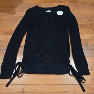 SO Women's Black Knit Sweater with Side Ties